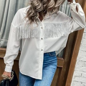 Rhinestone fringe blouse